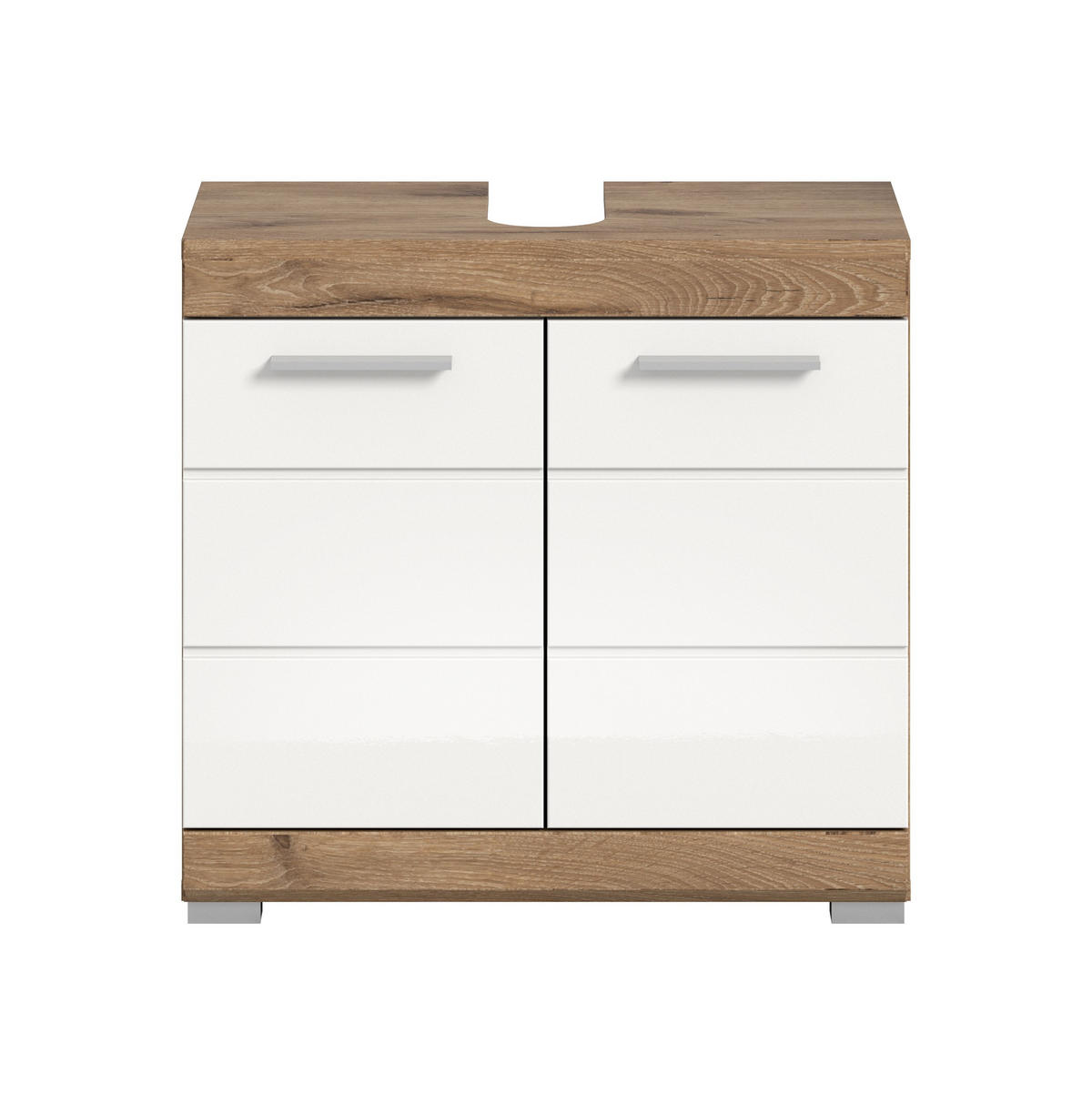 WASCHBECKENUNTERSCHRANK Wave Bad in Nox Oak Nb. und weiß hochglanz B/H/T: 60x56x34 cm - Eichefarben, Holz (60/56/34cm)