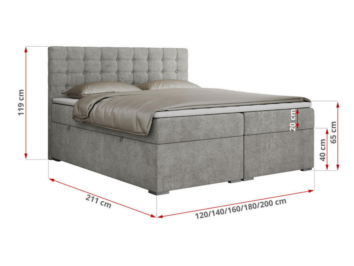 BOXBETT SUSAN 120/200 Hellgrau Struktur - H3 - Hellgrau, Holz/Textil (120/200cm) - MKS