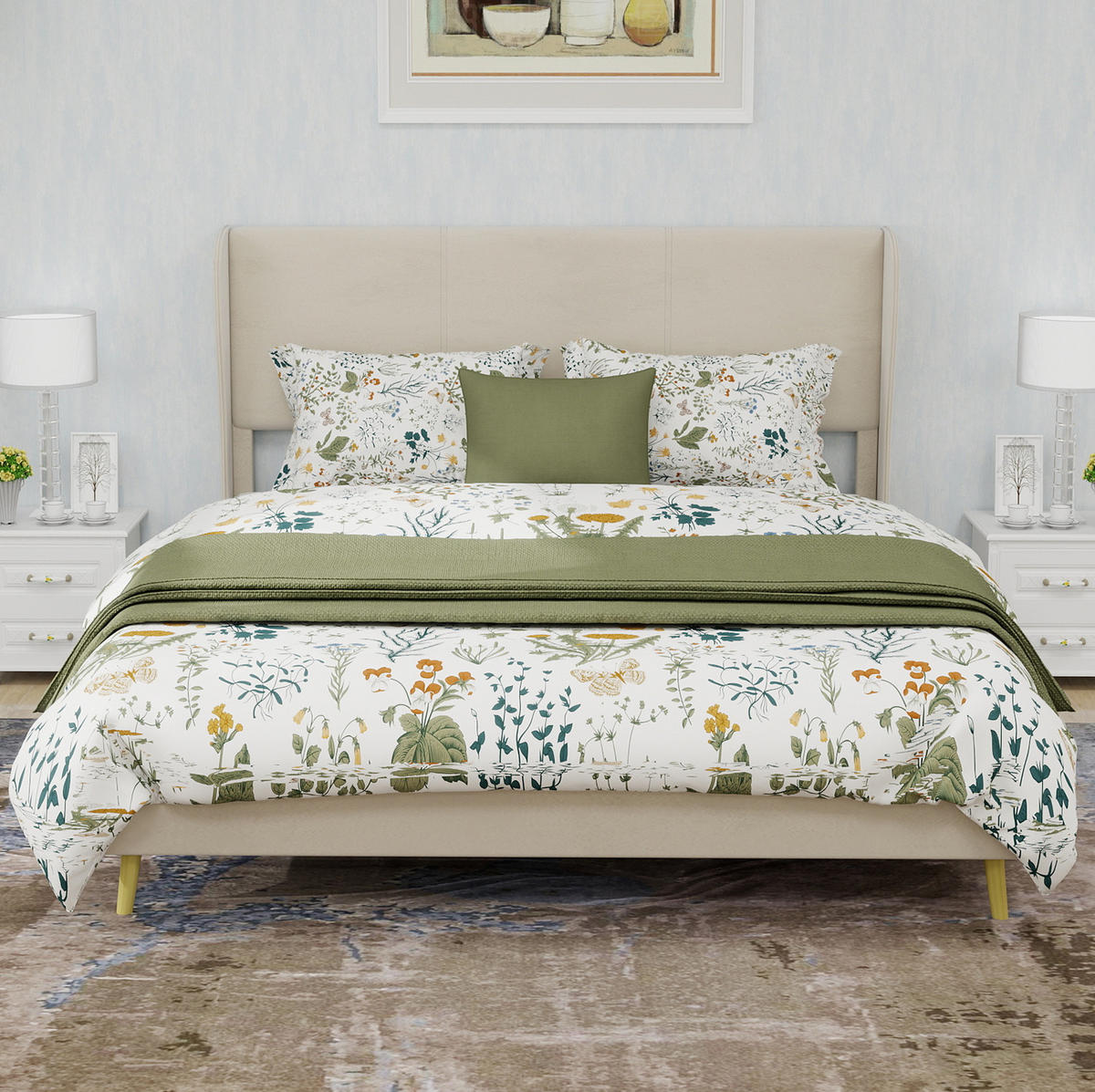 ČALOUNĚNÁ postel 140/200 cm béžová z látky a kovu s měkkým čelem bez matrace - béžová, textil (140/200cm) - OKWISH