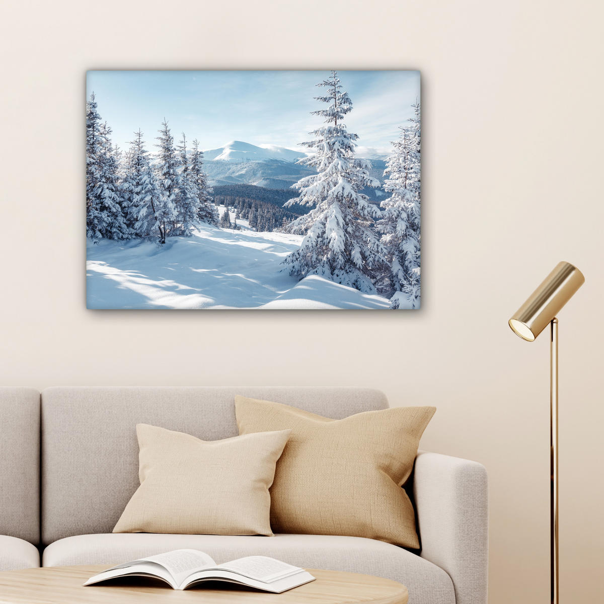 LEINWANDBILD Winterlandschaft - Natur - Berge - Bäume - Schnee Wandbilder 80x60 cm - Hellblau, Textil (80/60cm) - MuchoWow