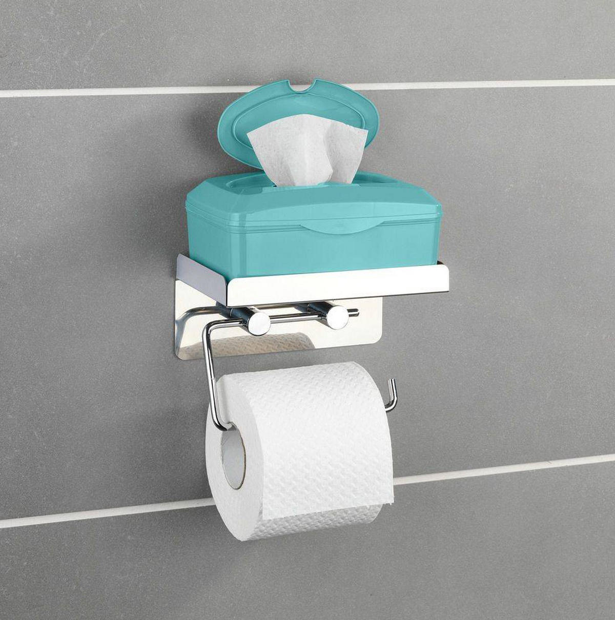 TOILETTENPAPIERHALTER mit Ablage für Taschentücher - 2 in 1 - Silberfarben, Metall (16/12.5/11.5cm) - Wenko