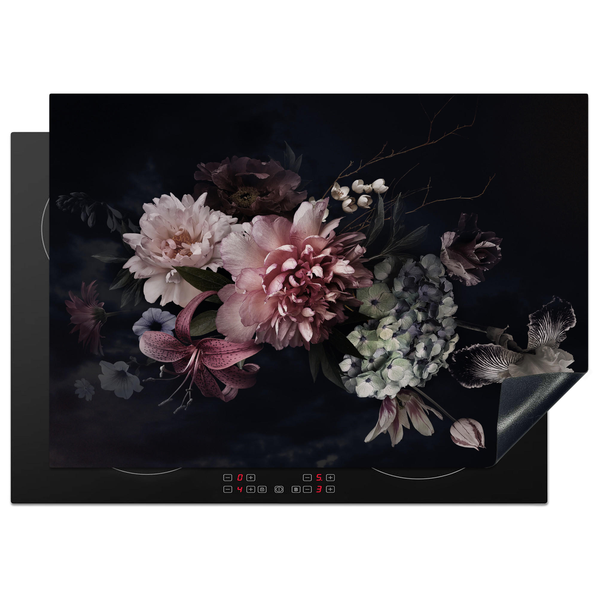 HERDABDECKPLATTE Blumen - Vintage - Pastell - Rosa - Weiß 75x52 cm - Altrosa, Kunststoff (75/0.2/52cm) - MuchoWow