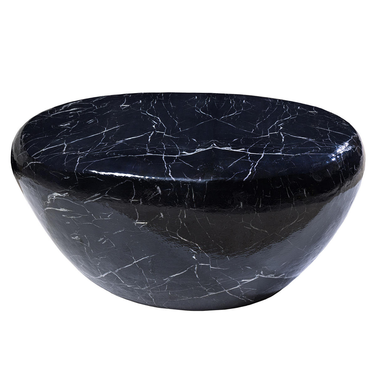 COUCHTISCH STONE Marmor oval Schwarz|Weiß 75cm - Goldfarben/Schwarz, Metall (52/75/34cm) - riess-ambiente