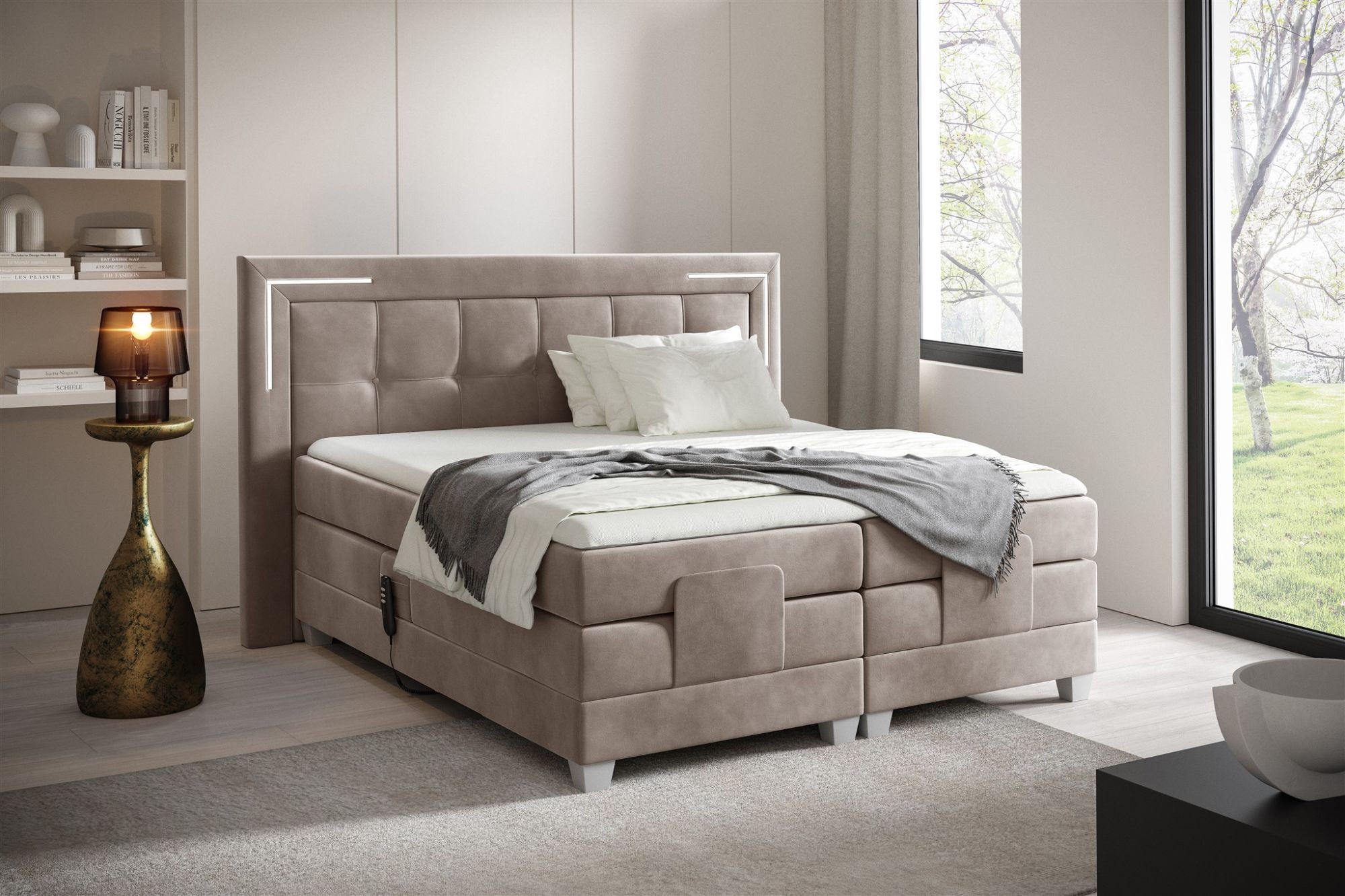 BOXSPRINGBETT Bett Elektrisch Dores - Graubraun, Holzwerkstoff/Textil (120/200cm) - Fun Möbel