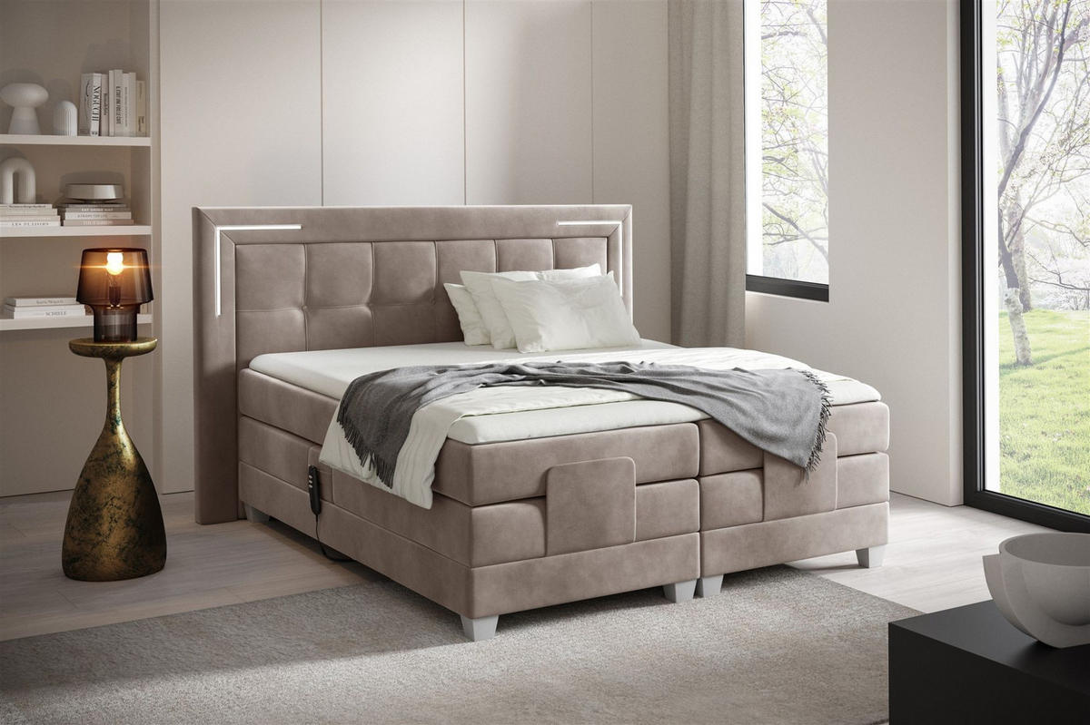 BOXSPRINGBETT Bett Elektrisch Dores - Graubraun, Holzwerkstoff/Textil (160/200cm) - Fun Möbel