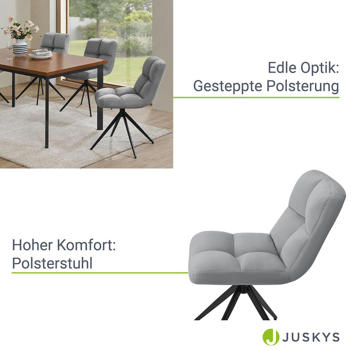 DREHSTUHL Dallas samt hellgrau (2er-Set) - Hellgrau, Textil (45/84/45cm) - Juskys