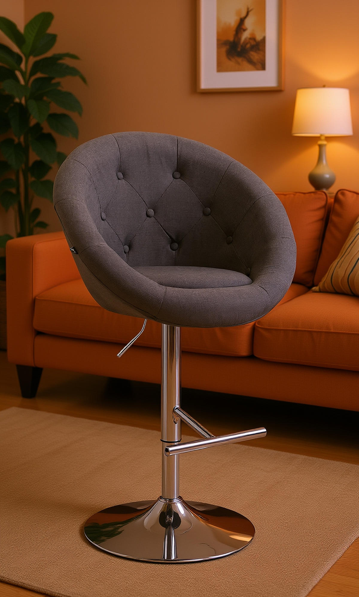 BARHOCKER Landern Stoff chrom dunkelgrau - Chromfarben/Dunkelgrau, Textil/Metall (65/128/57cm) - TPFLiving