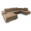 WOHNLANDSCHAFT CASONE R-S Beige Velours-Stoff mit Schlaffunktion - Beige, Holz (345/90/202cm) - MASSENO