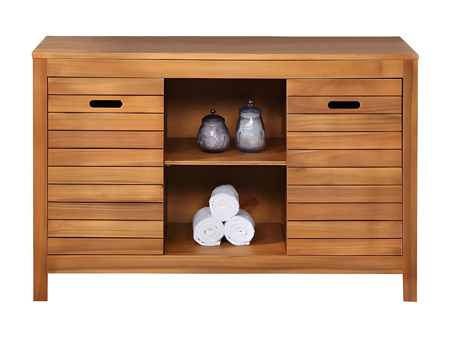 WASCHBECKENUNTERSCHRANK - 130 cm x 50 cm - holz - naturfarben dunkel Pulukan - Naturfarben, Holz (130/83/50cm) - Vente-Unique
