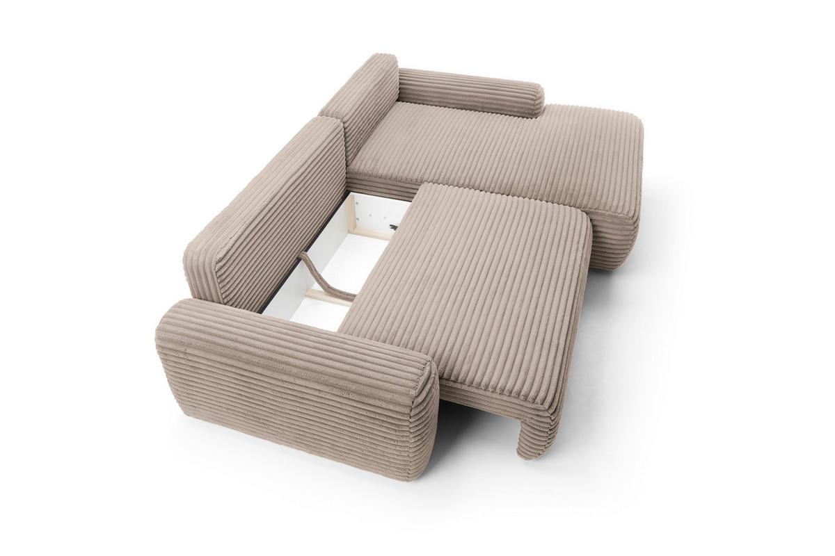ECKSOFA Cordina Beige, mit Schlaffunktion und Bettzeugbehälter, rechte seite - Beige, Holzwerkstoff (264/162cm) - Bettso