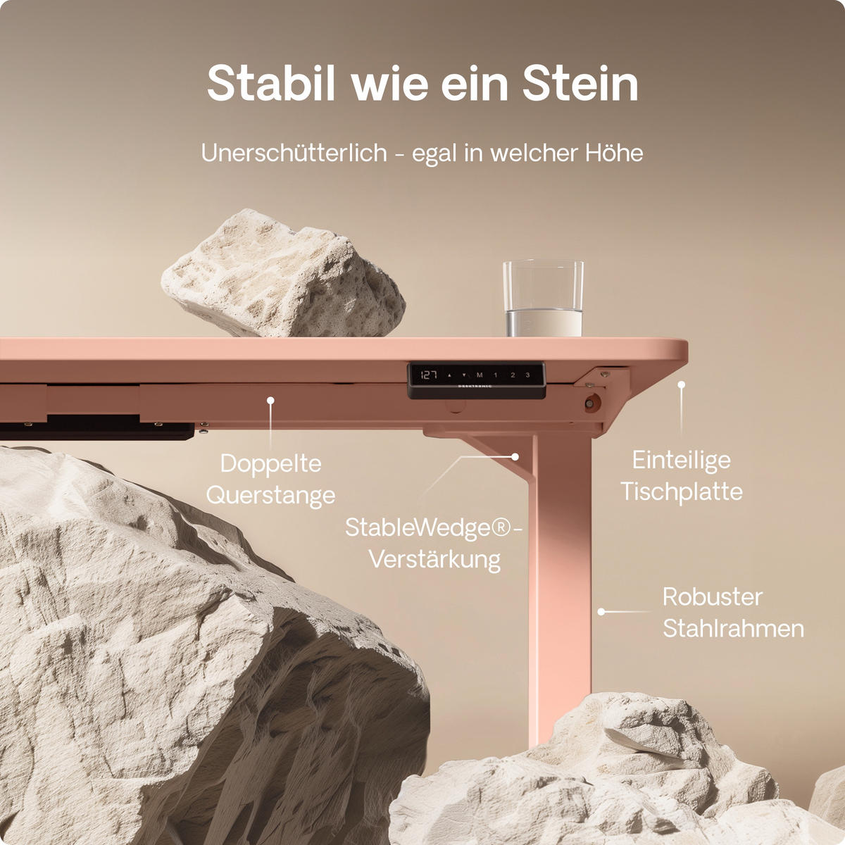 SCHREIBTISCH Elektrisch Höhenverstellbarer HomePro 120x60cm Rosa/Rosa mit Memory-Funktion, Anti-Kollisions Technologie - Pink, Holzwerkstoff (60/120/72cm) - Desktronic