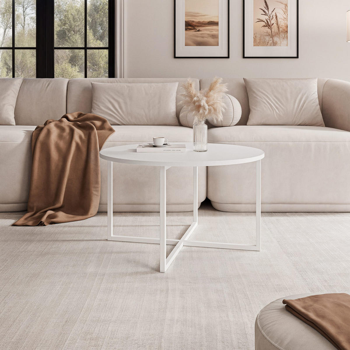 COUCHTISCH BESARO 75/47 cm runden, Weiß - Weiß, Metall (75/75/47cm) - Idohome