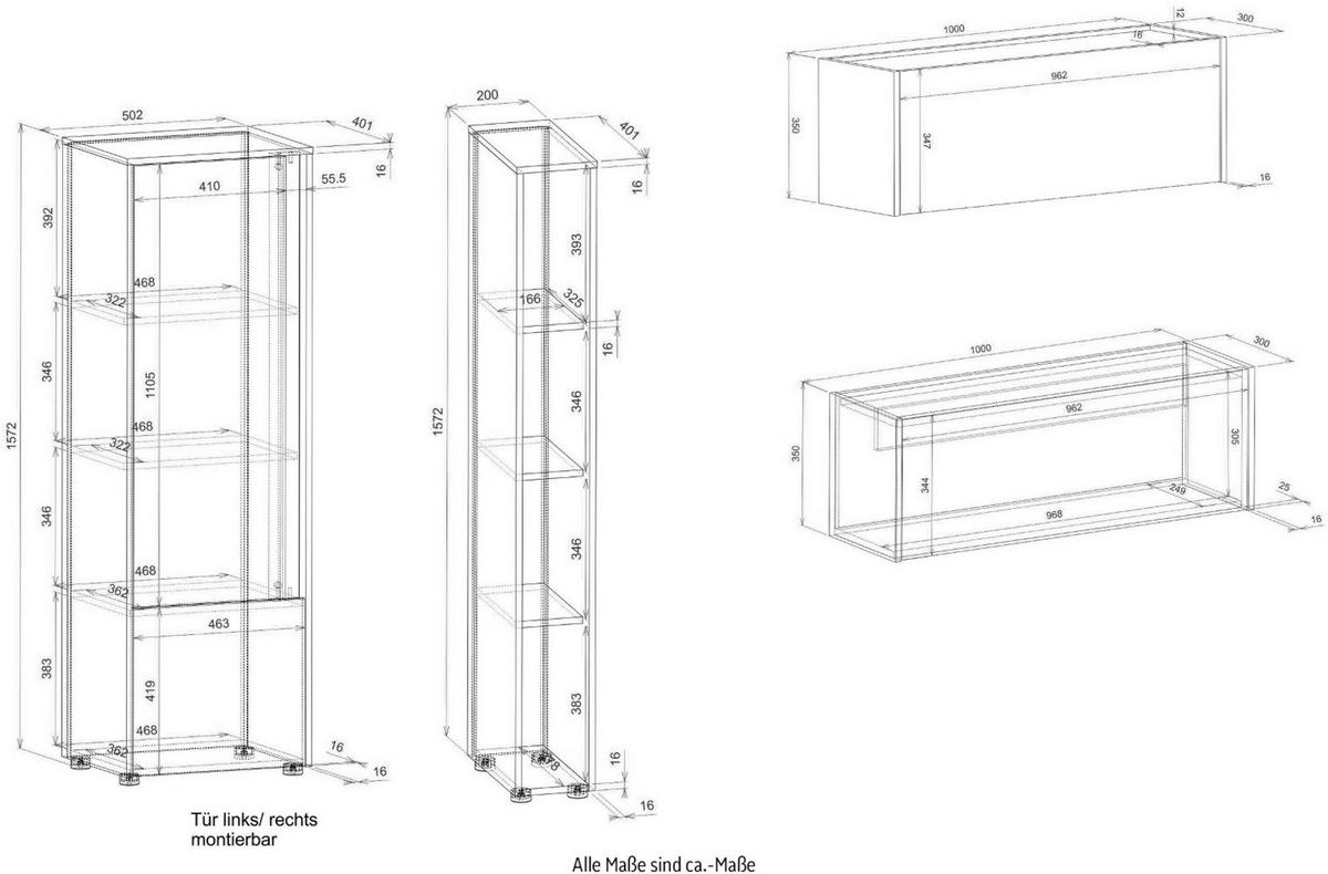 WOHNWAND grau matt , Eiche Wotan 4-teilig 310 cm, Wohnzimmer Schränke mit Sekretär - Eiche Wotan/Grau, Holzwerkstoff/Kunststoff (310/170/40cm) - Furn.Design