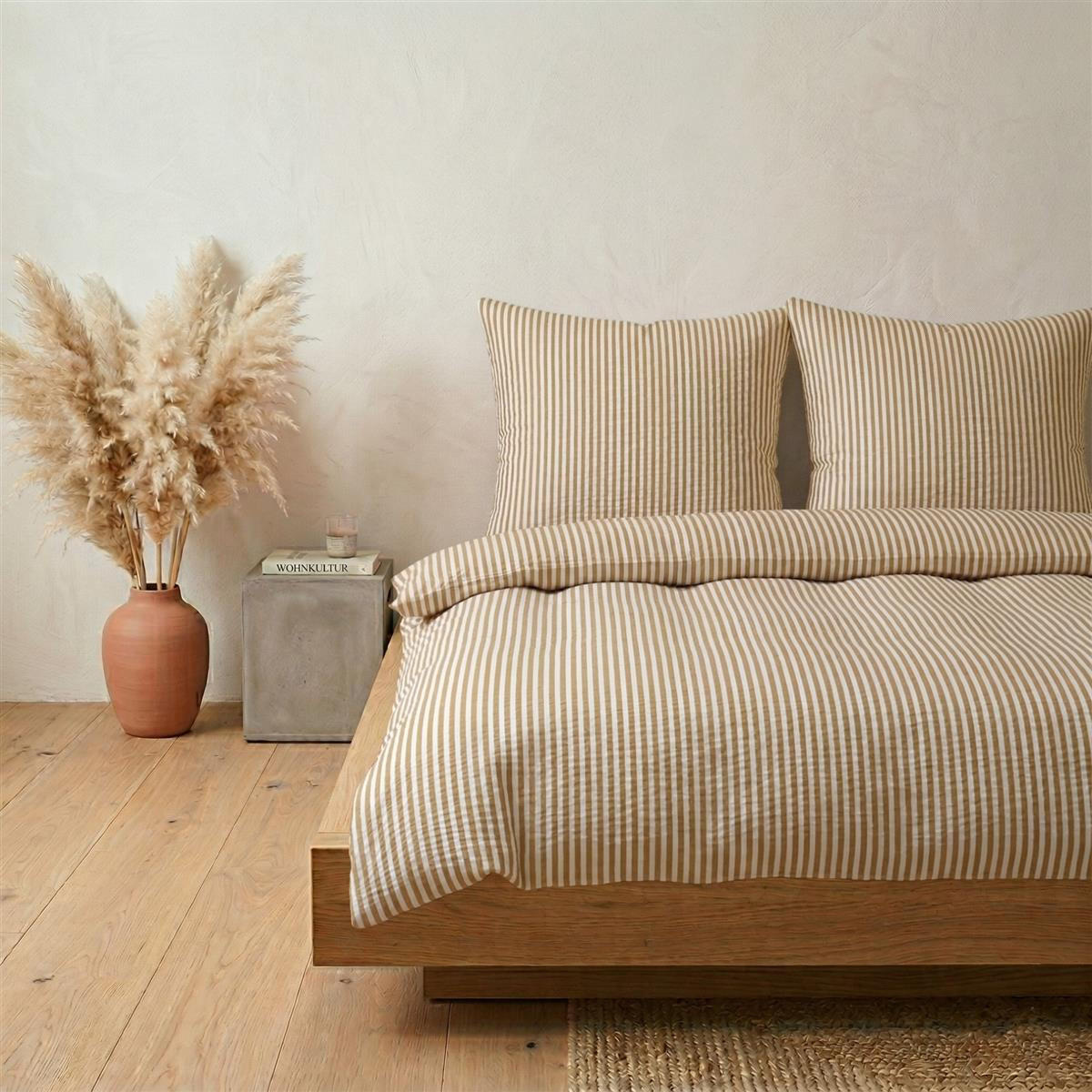 SEERSUCKER-BETTWÄSCHE 135x200 gestreift Sommer Bettbezug Bügelfrei aus 100% Baumwolle, Bettbezüge Streifen Muster Creme - Creme, Textil (135/200cm) - Carpe Sonno
