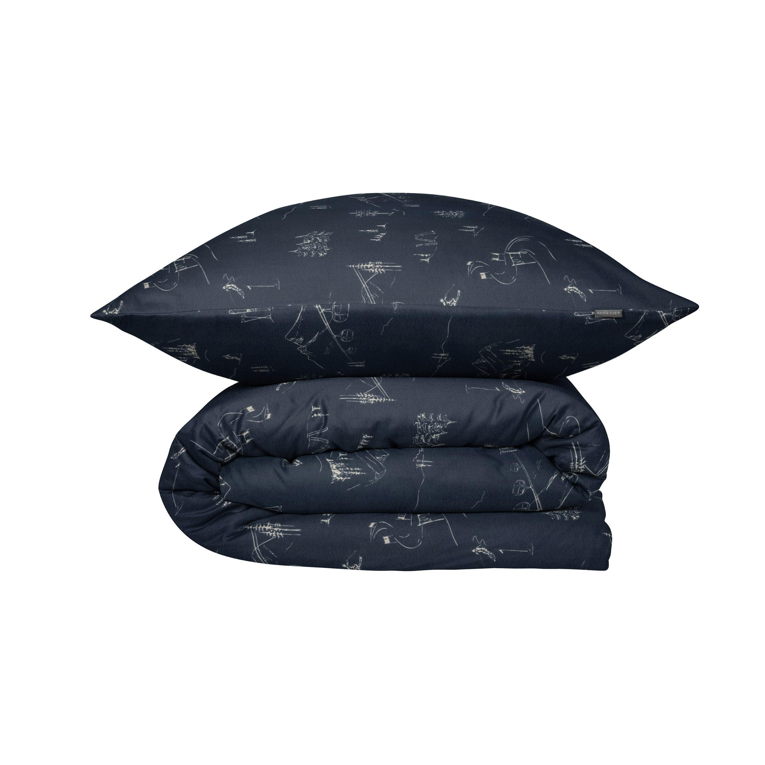 BETTWÄSCHESET Skiing - Feinbiber - 2-teilig - 135x200 cm - Dunkelblau - Dunkelblau, Textil (135/200cm) - SCHIESSER