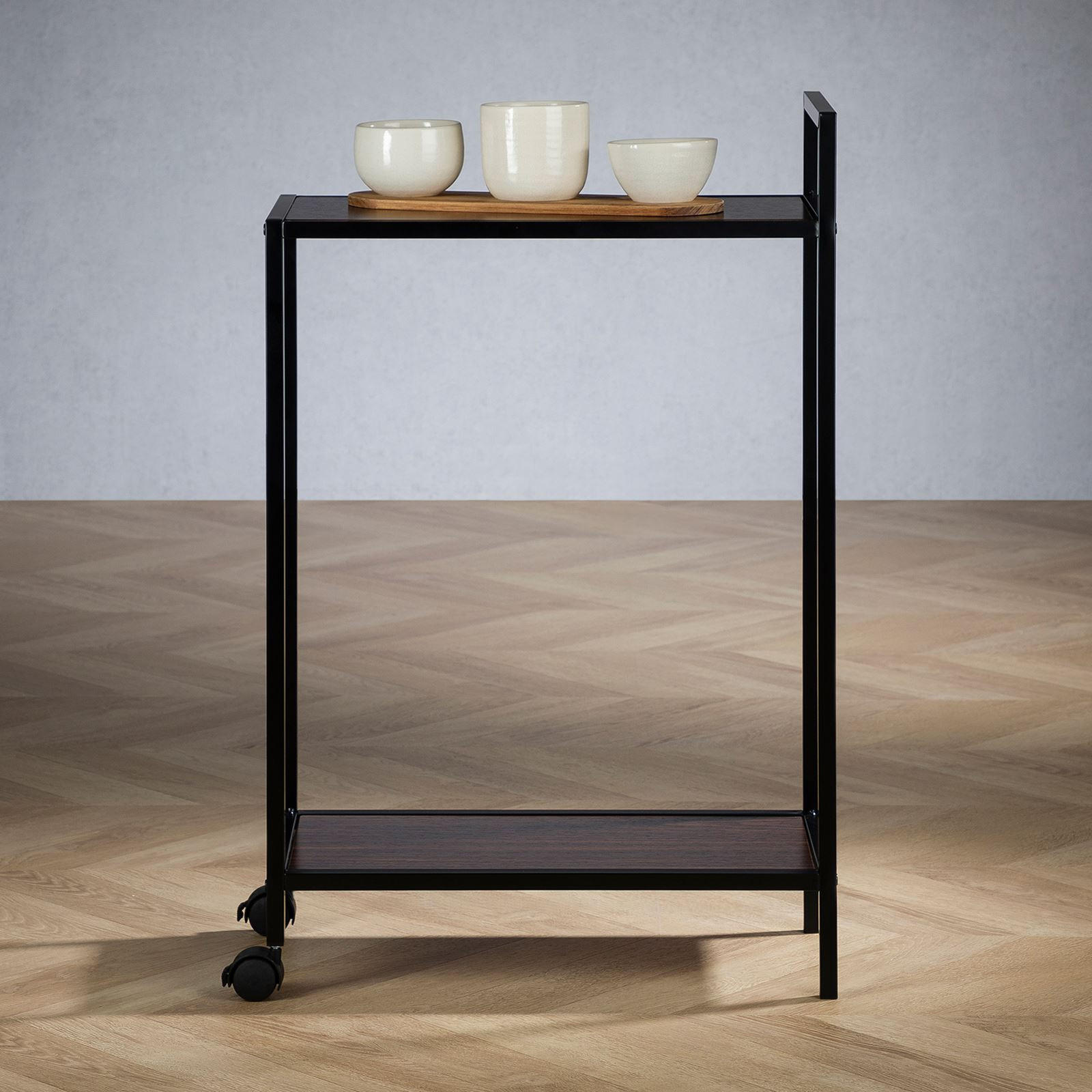 SERVIERWAGEN RIVO - Schwarz, Holzwerkstoff/Metall (52/81/26cm) - IDIMEX