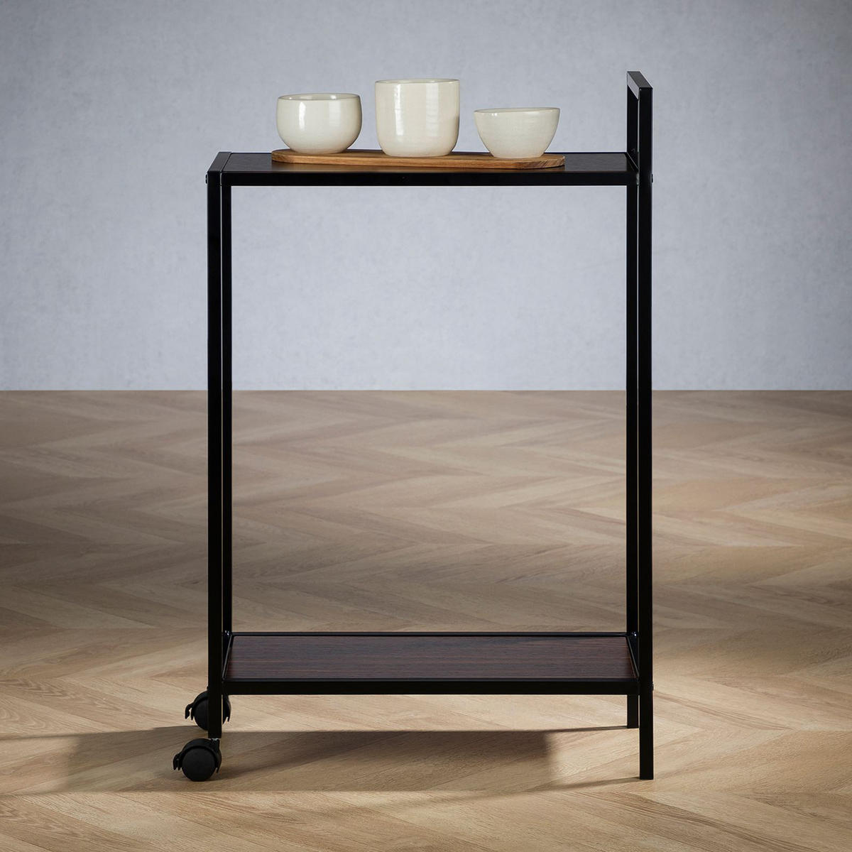 SERVIERWAGEN RIVO - Schwarz, Holzwerkstoff/Metall (52/81/26cm) - IDIMEX