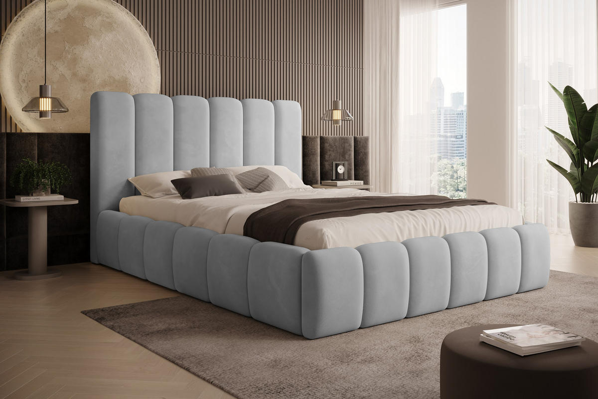 POLSTERBETT Vilo 200x200 mit Bettkasten und Stabilem Metallgestell - Hellgrau, Textil (200/200cm) - Storez24