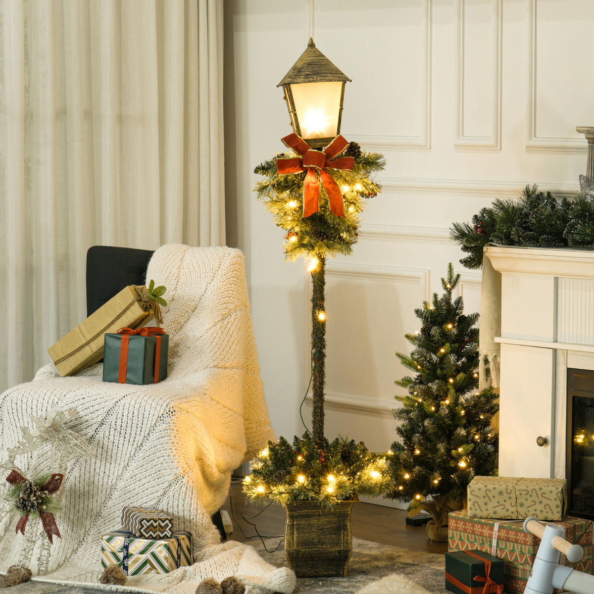 150 cm Weihnachtslaterne Weihnachtsbeleuchtung mit 50 LED-Lichterkette Metall - Grün, Kunststoff (35/150/35cm) - Outsunny