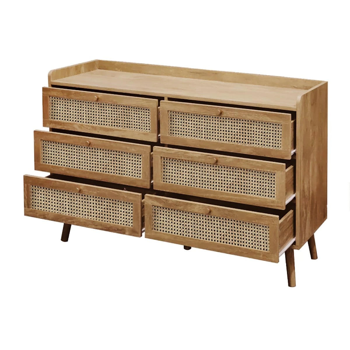 KOMMODE mit 6 schubladen mit fronten aus natürlichem rattan - PALMO 120/39/79 cm - Eschefarben, Holzwerkstoff (120/79/47cm) - Calicosy