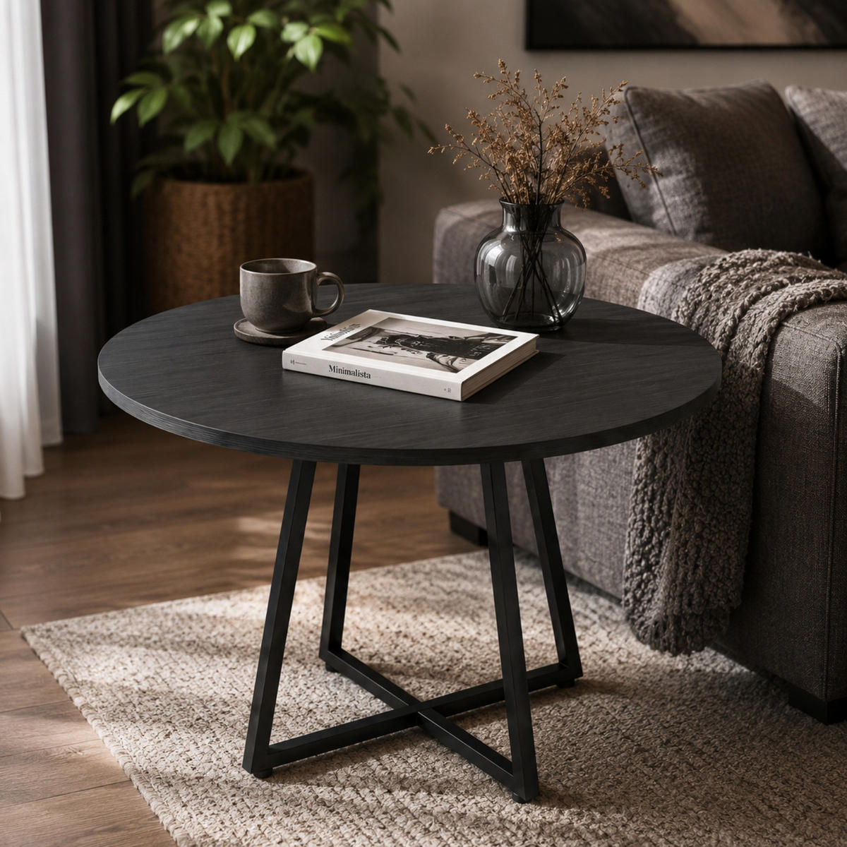 TISCH auf gekreuzter Standfußkonstruktion rund Schwarz 80/80/72 cm - Schwarz, Metall (80/80/72cm) - SCENA LIVING
