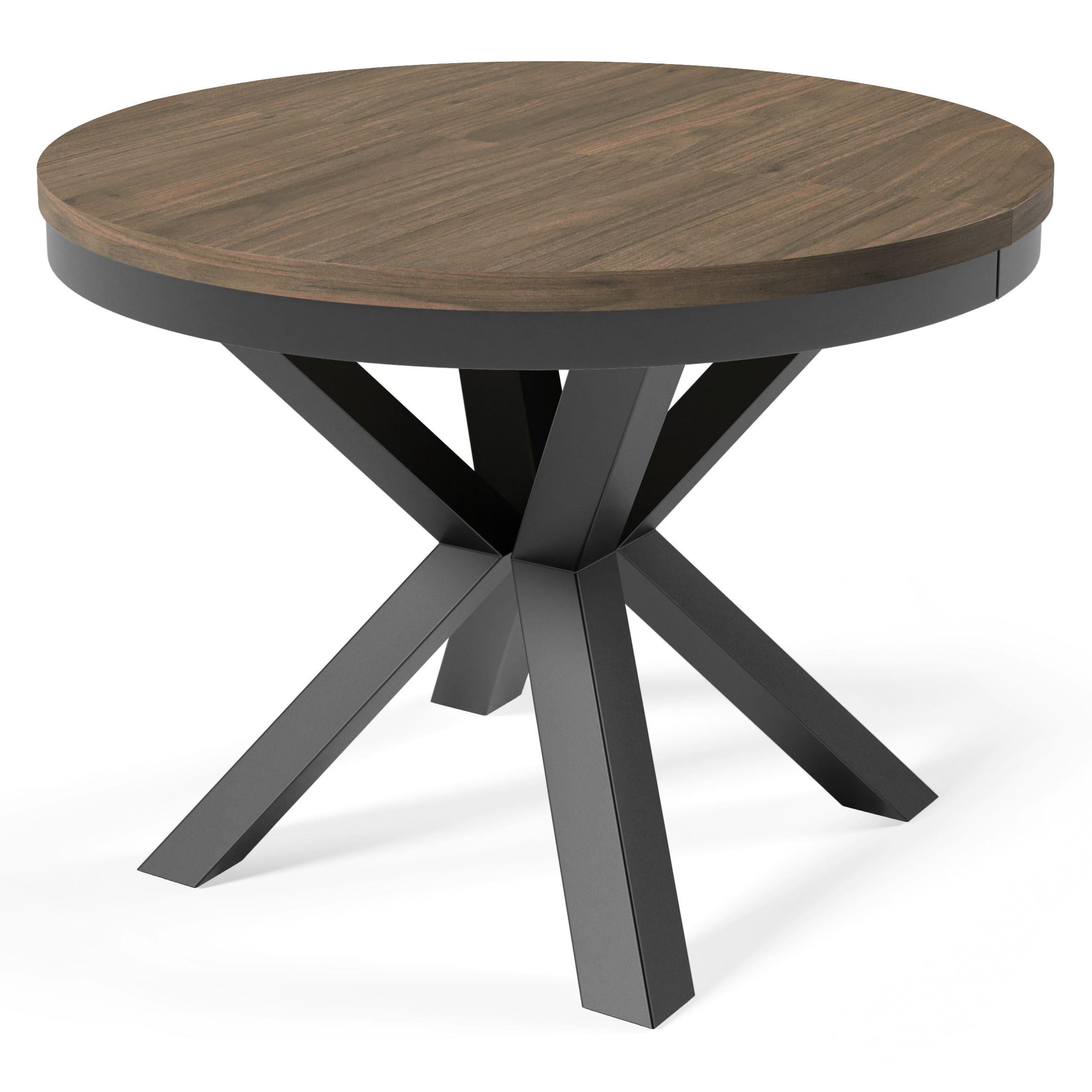 ESSTISCH Nordic, Runder Tisch mit Ausziehfunktion, 100-180x100 cm, Schwarz+Wallnuss Franklin Tobacco - Walnussfarben/Schwarz, Metall (100/100/76cm) - Beautysofa