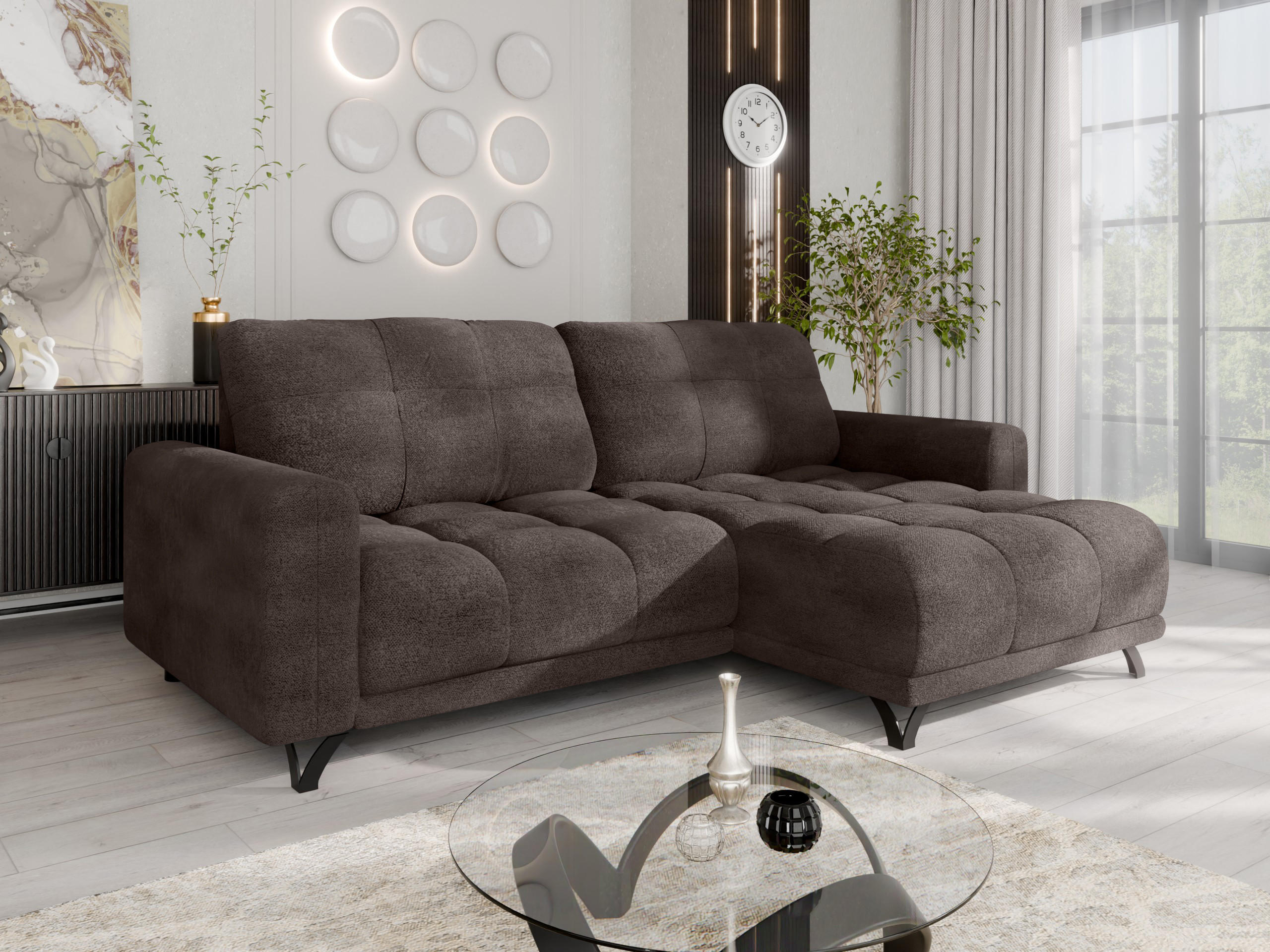 ECKSOFA Ferrino L-Form, Recamiere beidseitig montierbar, Creme - Creme, Holz (174/234cm) - Panda Möbel