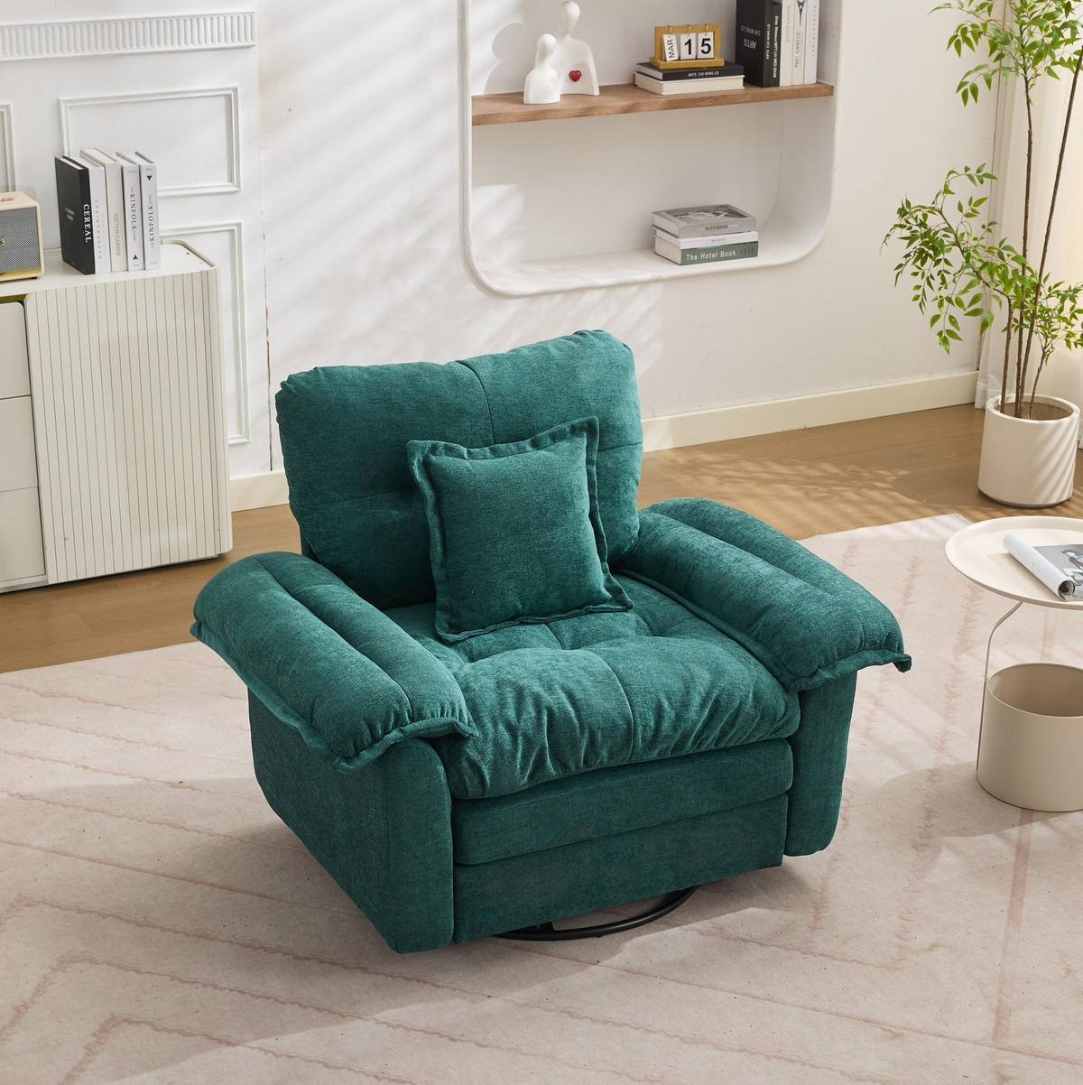 SESSEL in Grün mit 360°-Drehfunktion aus Chenille,84/116/96 cm - Grün, Textil (84/96/116cm) - Flora Grace