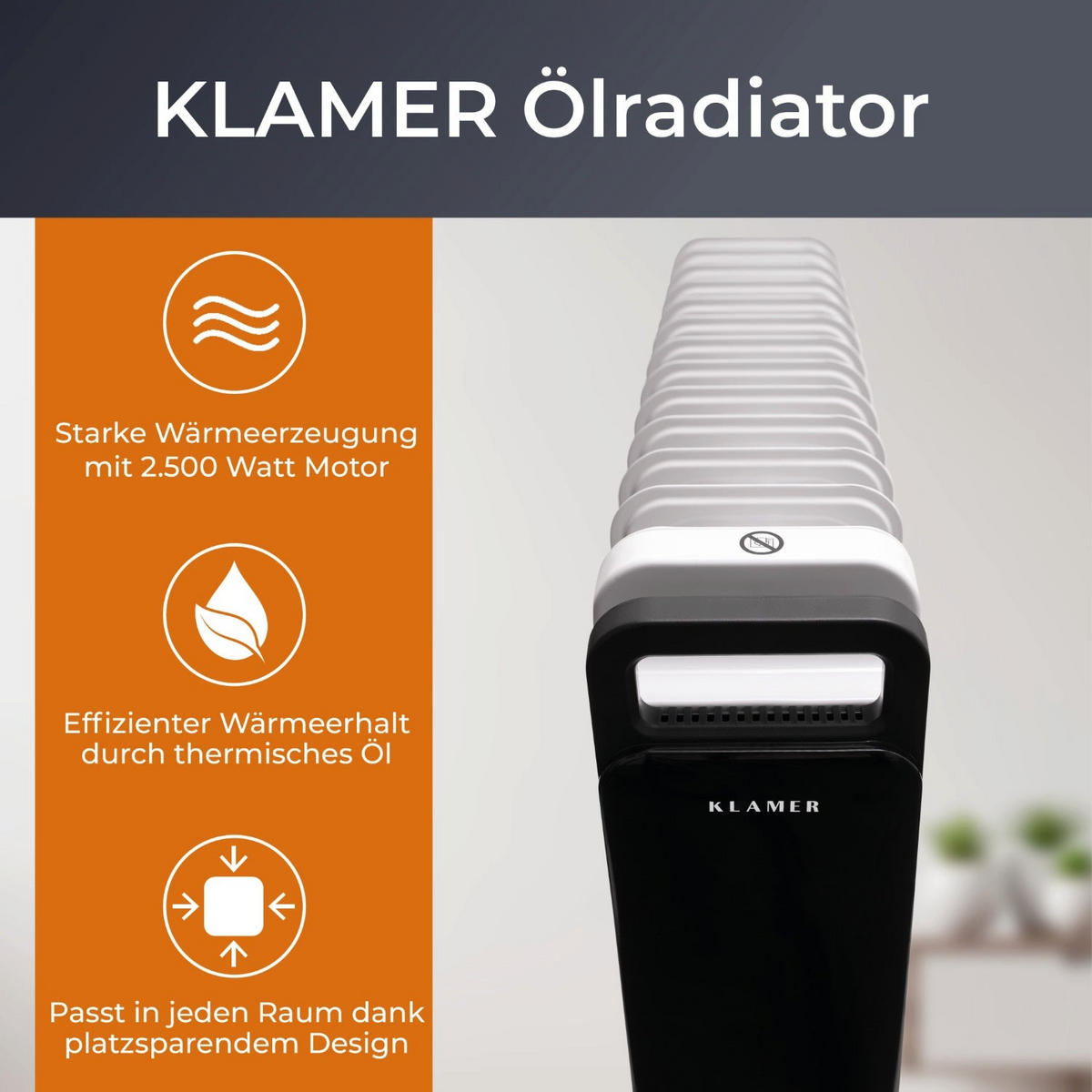 ÖLRADIATOR Weiss Mobile Elektroheizung - Weiß, Metall (25/63/52cm) - KLAMER