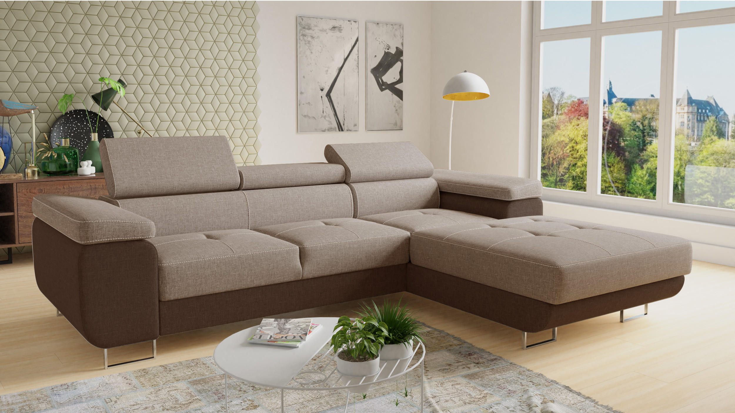 ECKSOFA Divo, Seite: Rechts - Braun, Holz/Textil (282/204cm) - Sofnet