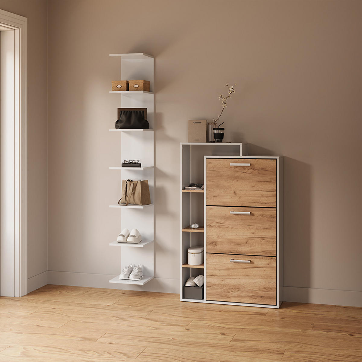 WANDREGAL Vesuvio Weiß 30 x 190 cm - Weiß, Holzwerkstoff (30/190/28cm) - Livinity®