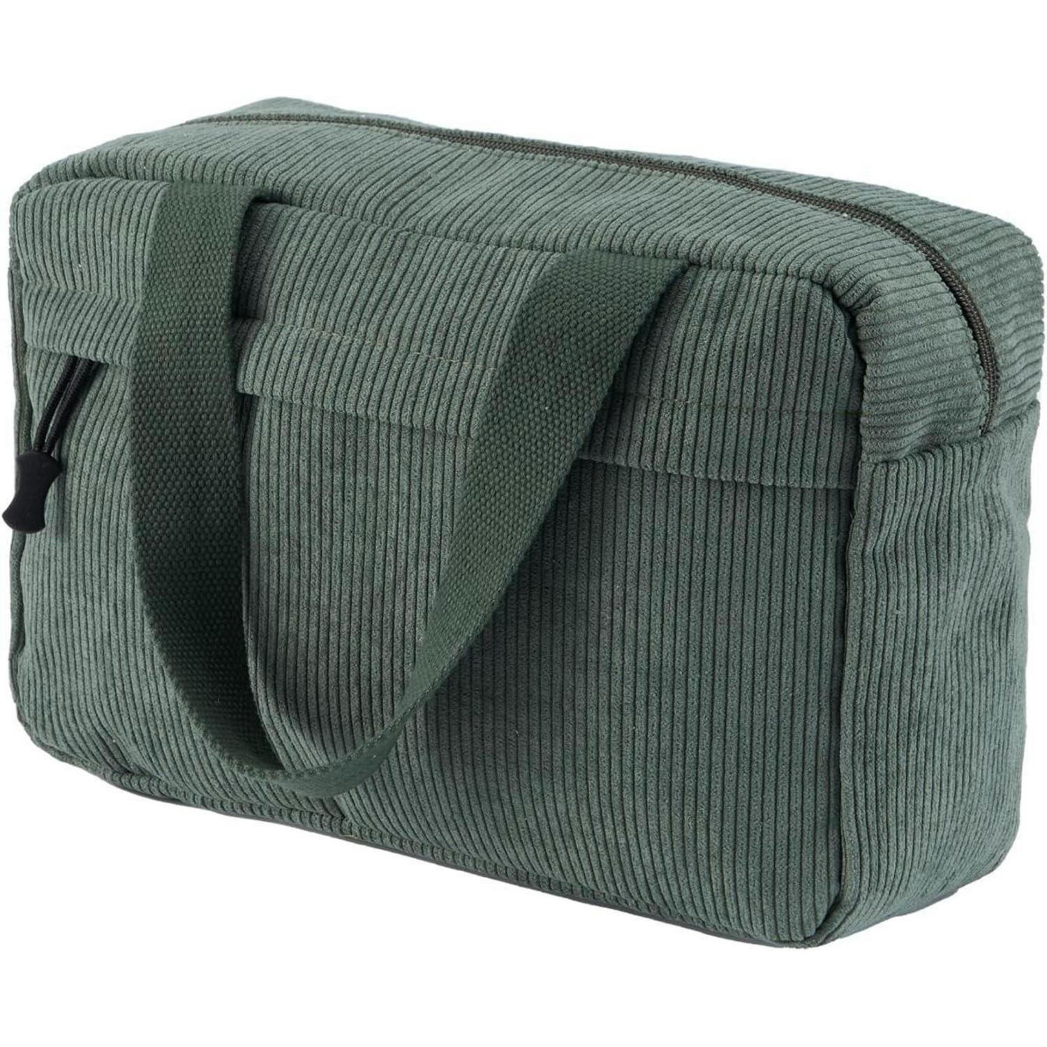 KULTURTASCHE Damen Cord Grün 30 cm - Olivgrün, Textil (18/2/26cm)