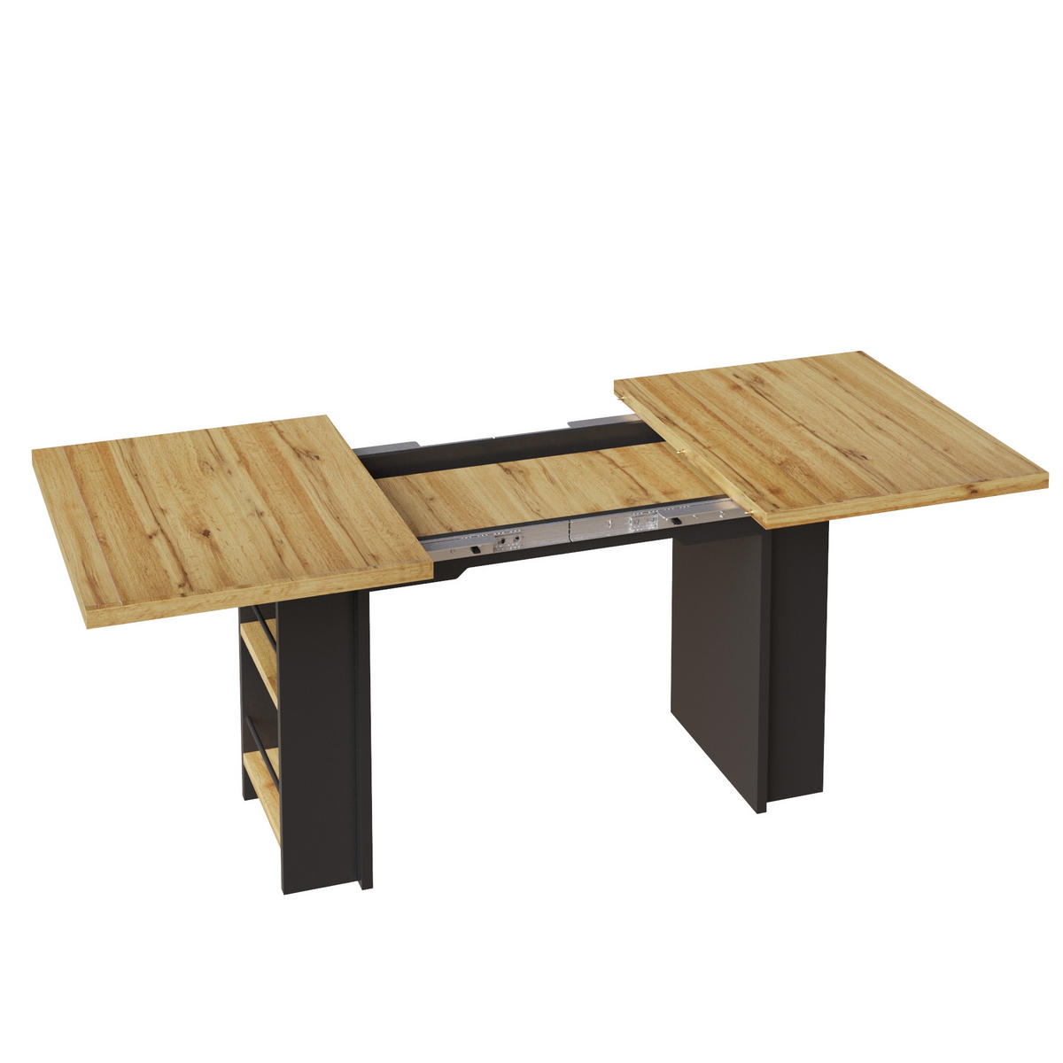 ESSTISCH 120-160/80/75 cm naturfarben ausziehbar mit Regalen aus MDF - Braun, Holzwerkstoff (120/80/75cm) - OKWISH