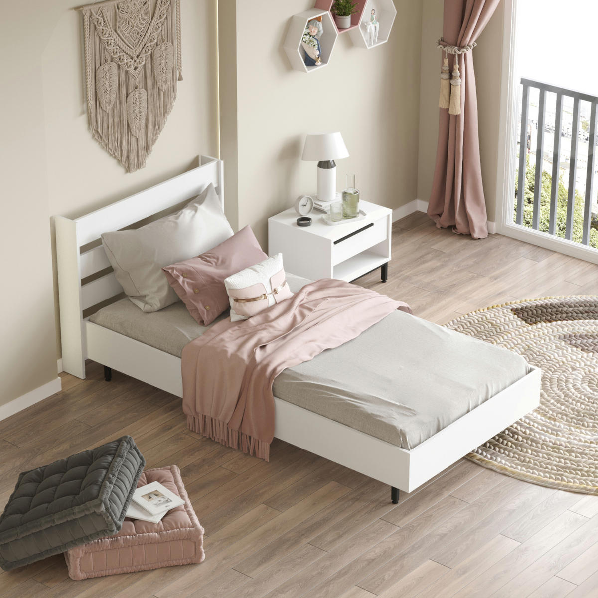 EINZELBETT Vesanto - Schwarz/Weiß, Holzwerkstoff/Metall (100/200cm) - [en.casa]