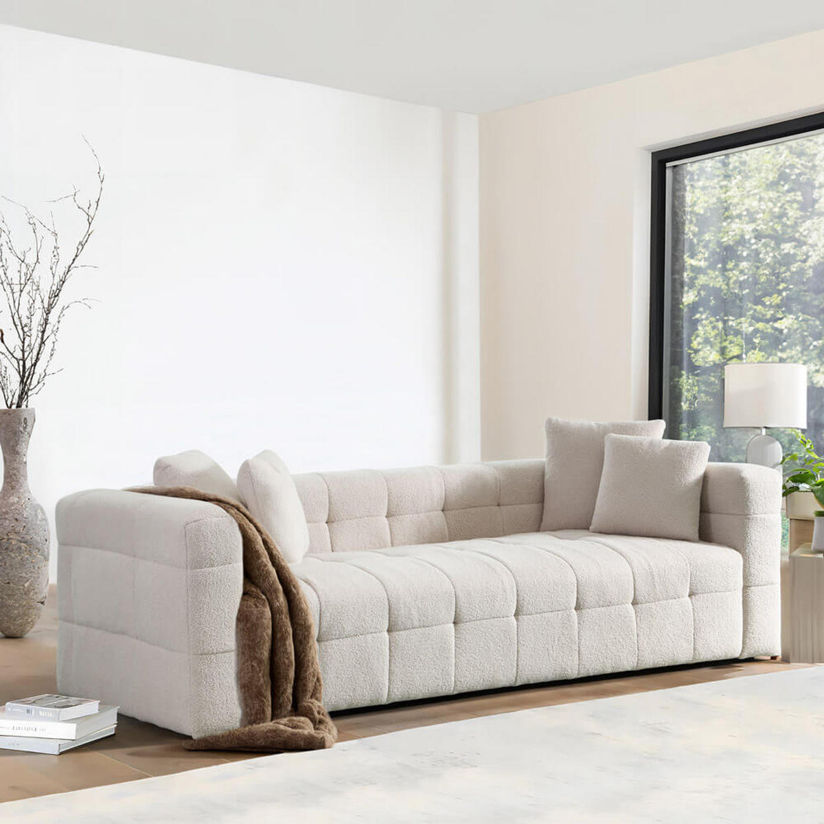 TEDDY Sofa Bouclé COMO - 236 x 68 cm Beige - Beige, Kunststoff (236/68/92cm) - Home Deluxe