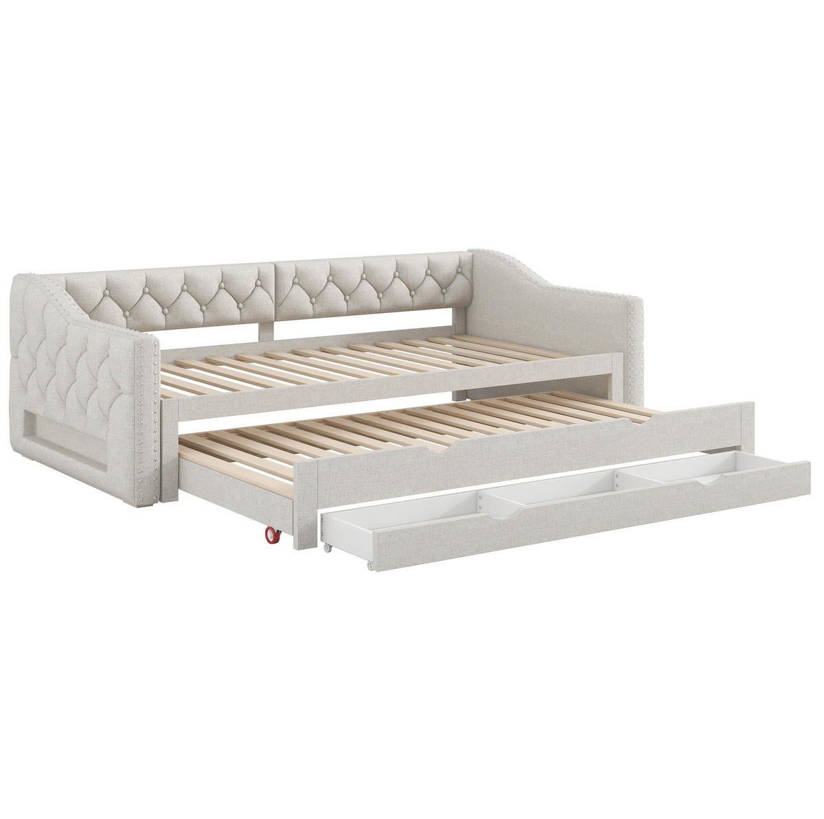 POLSTERBETT 90/200 cm Beige mit LED-Beleuchtung und 3 Schubladen - Beige, Textil (90/200cm) - Flora Grace
