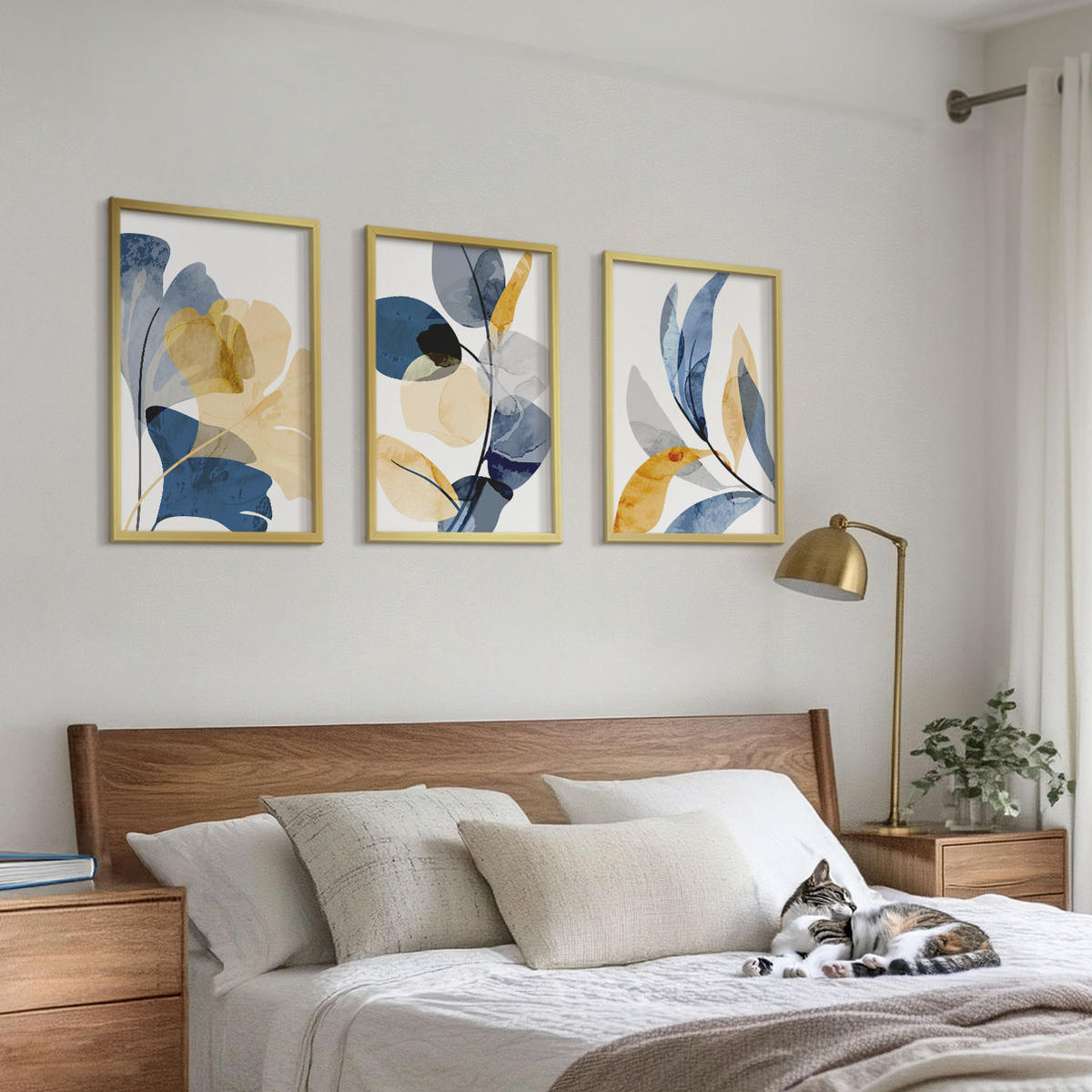 BILDER SET 3er Set - 40x60 cm Goldrahmen - Aquarell-Pflanzenmotive - Goldfarben, Kunststoff (40/60cm) - TULUP
