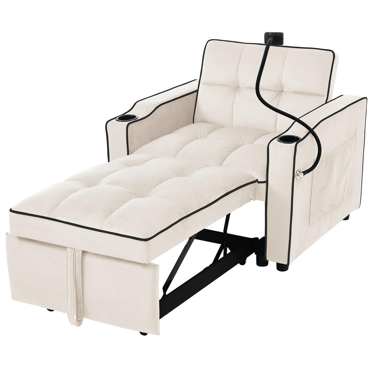 SCHLAFSESSEL Schlafsofa 3-in-1 Ausziehbares Einzel 83/167/76 cm Beige mit Getränkehaltern und Handyhalter - Beige, Kunststoff (83/76/167cm) - OKWISH