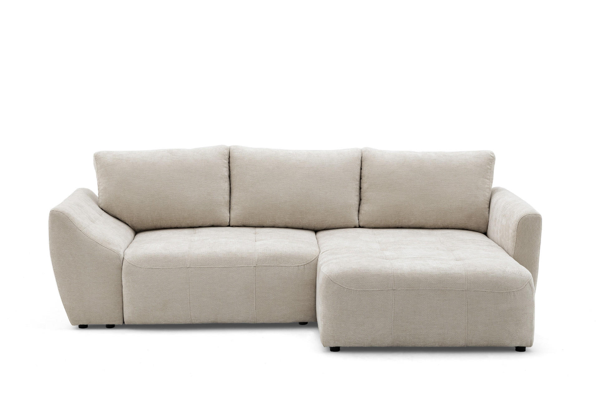 ECKSOFA NICE L Rechts mit Schlaffunktion 137x204 Chenille Beige - Beige/Schwarz, Holz/Textil (165/260cm) - Muffo