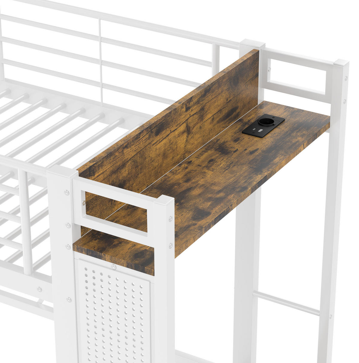 HOCHBETT aus Metall und MDF 90x200 cm Weiß mit Schubladen, LED-Leiste, USB- und Type-C-Anschluss - Weiß, Metall (90/200cm) - IVMEU