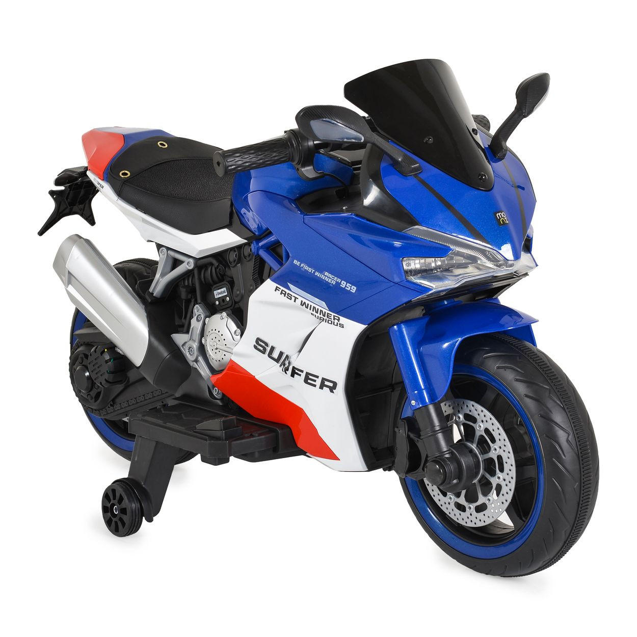 ELEKTROMOTORRAD Surfer blau Stützräder Fußstütze Bluetooth MP3-Ausgang - Blau, Kunststoff (115/57/70cm) - Moni