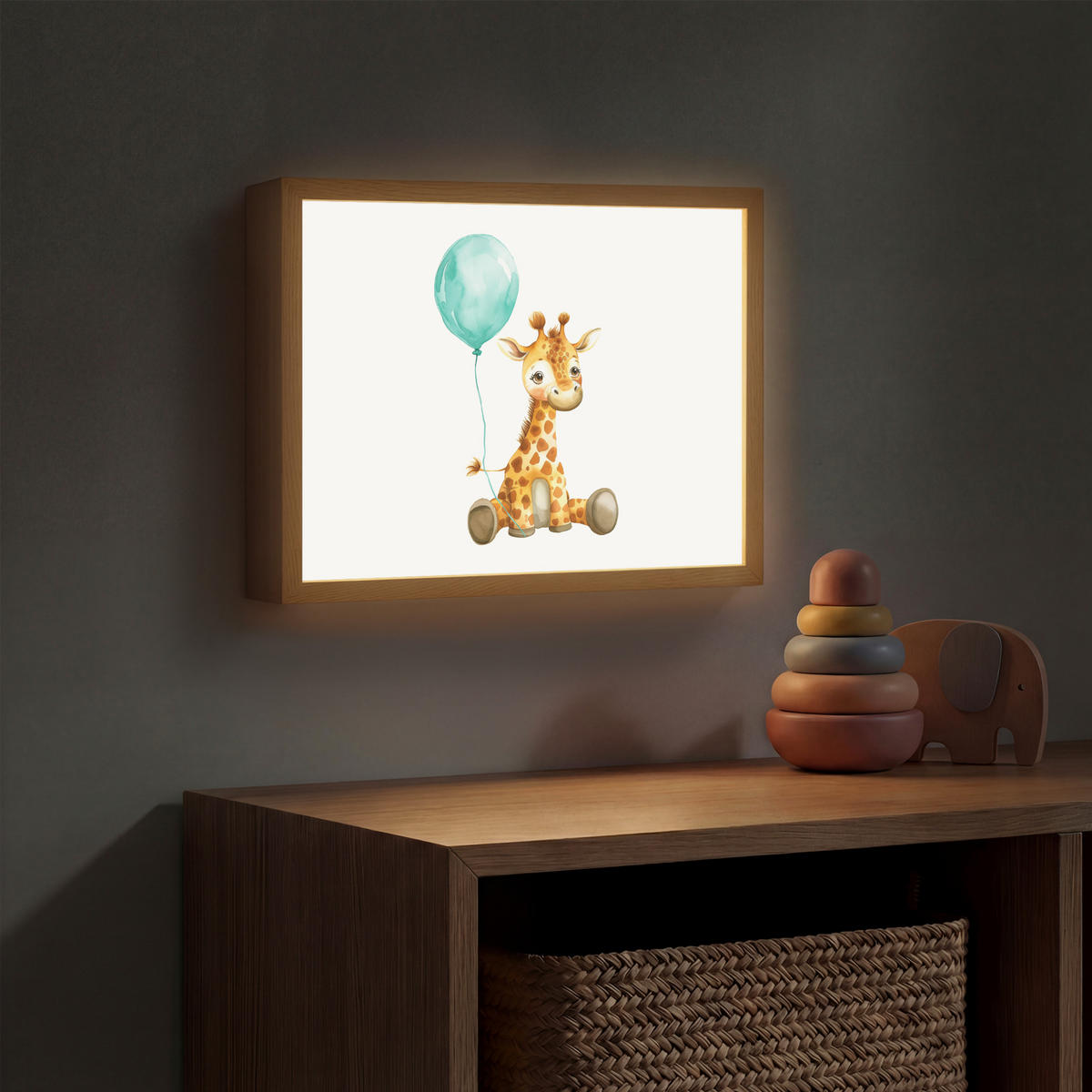 NACHTTISCHLAMPE MIT AKKU Giraffe - Baby - Tiere - Blauer Ballon 40x30 cm - Weiß, Holzwerkstoff (8/40/30cm) - OnlyWow