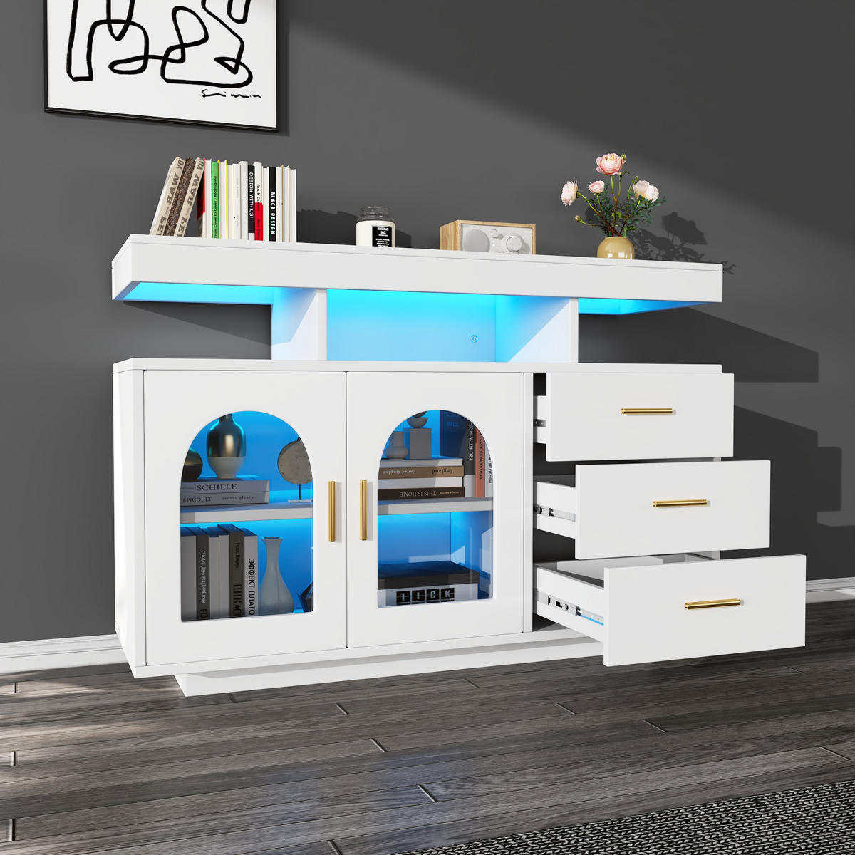 KUCHYŇSKÁ SKŘÍŇ v bílé barvě se 3 zásuvkami do jídelny, obýváku a předsíně, 120×40×80 cm - bílá, kompozitní dřevo/plast (120/80/40cm) - STILVORA