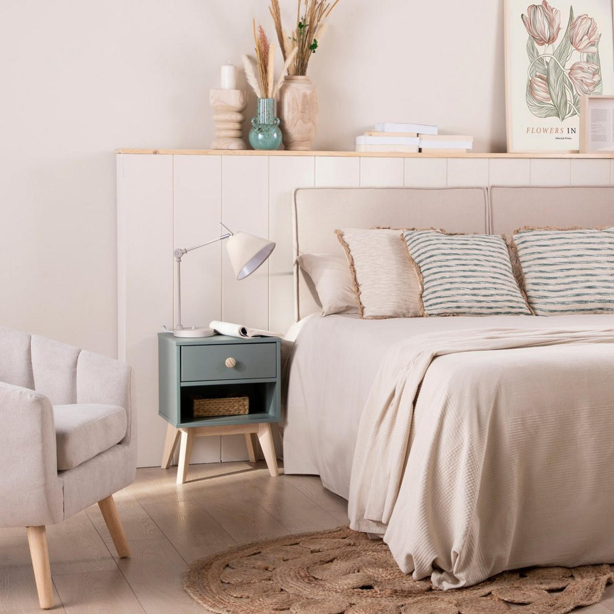 NACHTTISCH MIT 1 SCHUBLADE Luke Grün 40 cm x 53 cm 2er-Set - Grün, Holzwerkstoff (40/53/35cm) - Klast Home