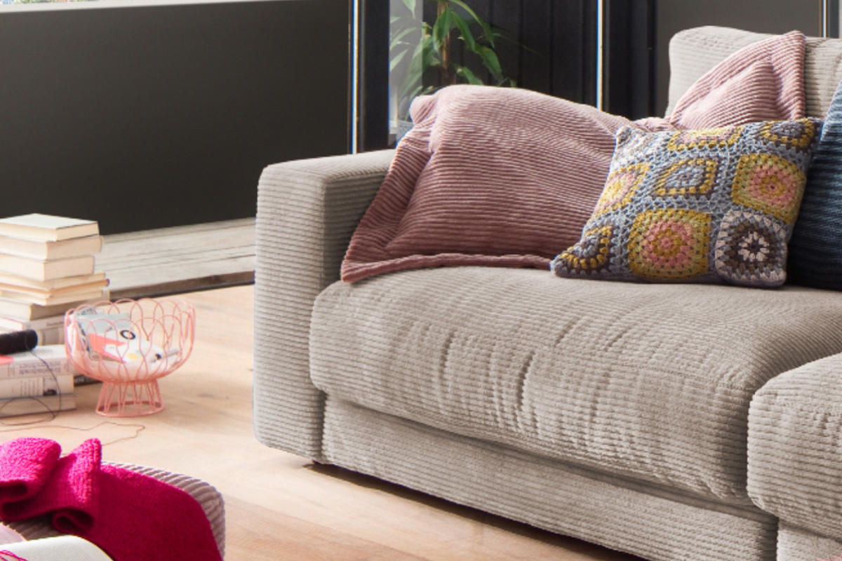 SOFA 3-SITZER MADELINE Taupe Cord - Taupe/Schwarz, Textil (290/85/127cm) - KAWOLA