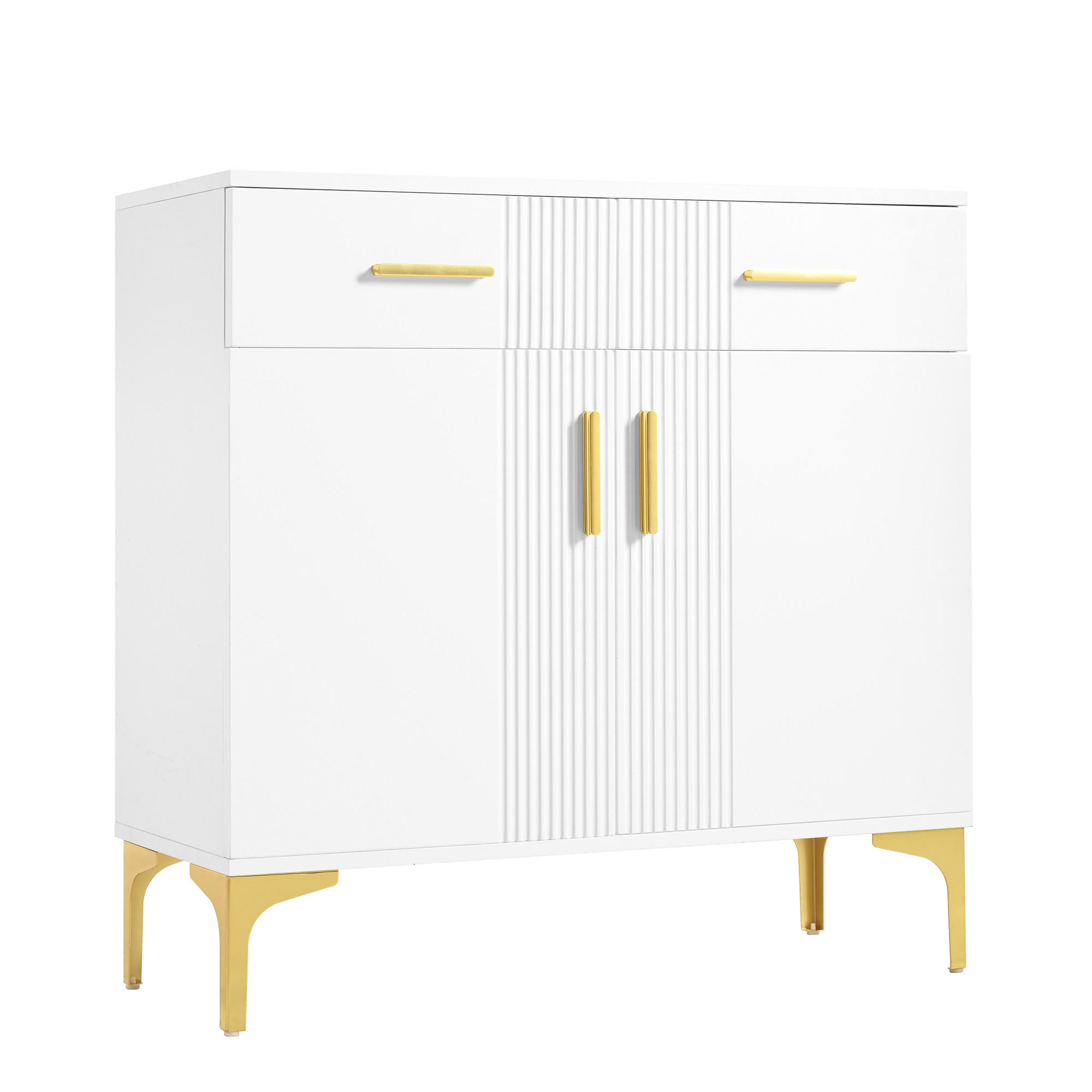 BUFET alb de 80 cm cu 2 uși, 2 sertare și picioare metalice pentru hol și living