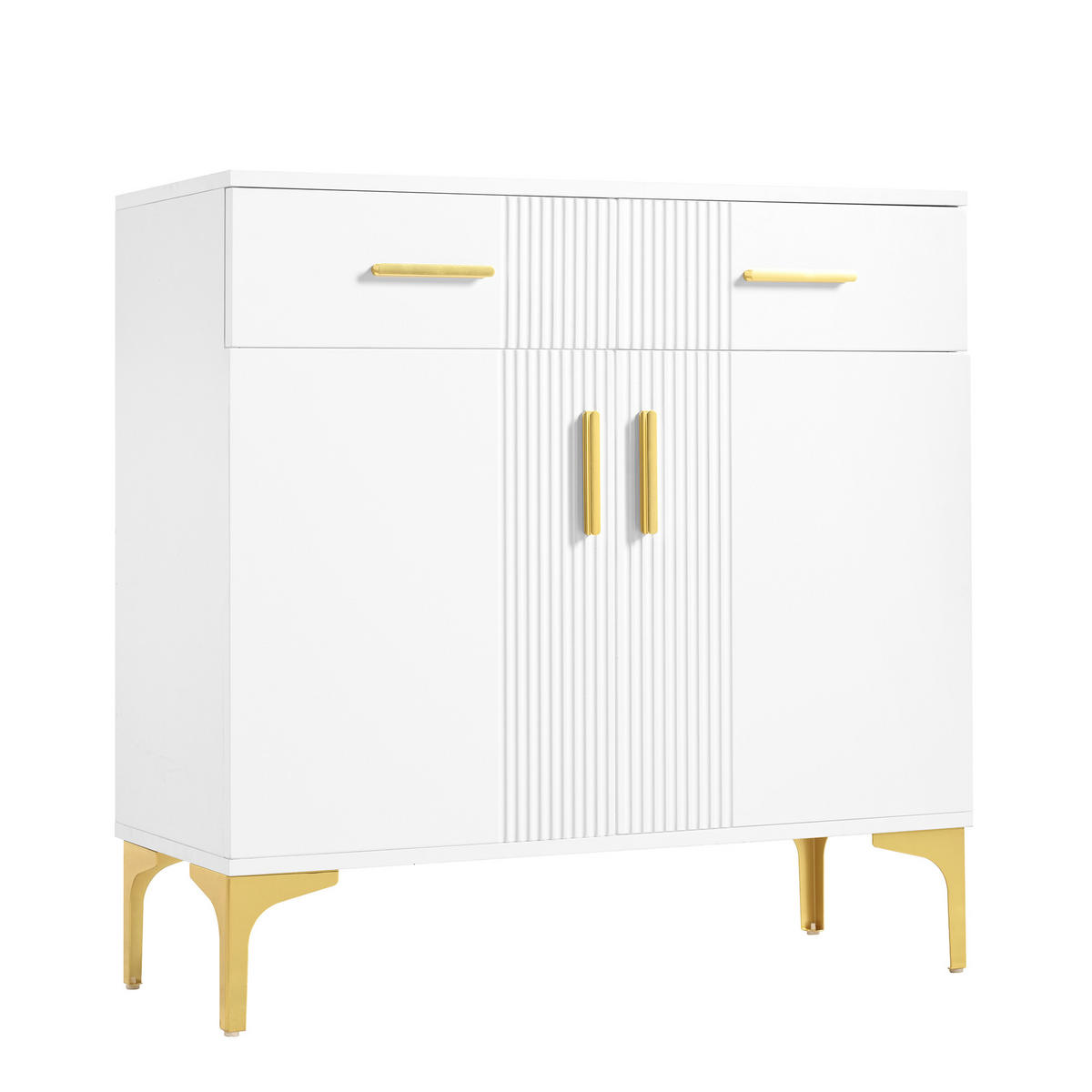 SIDEBOARD Modern mit 2 Türen Metallfüßen 80x35x79.5cm - Weiß, Holzwerkstoff (35/79.5/80cm) - FLIEKS