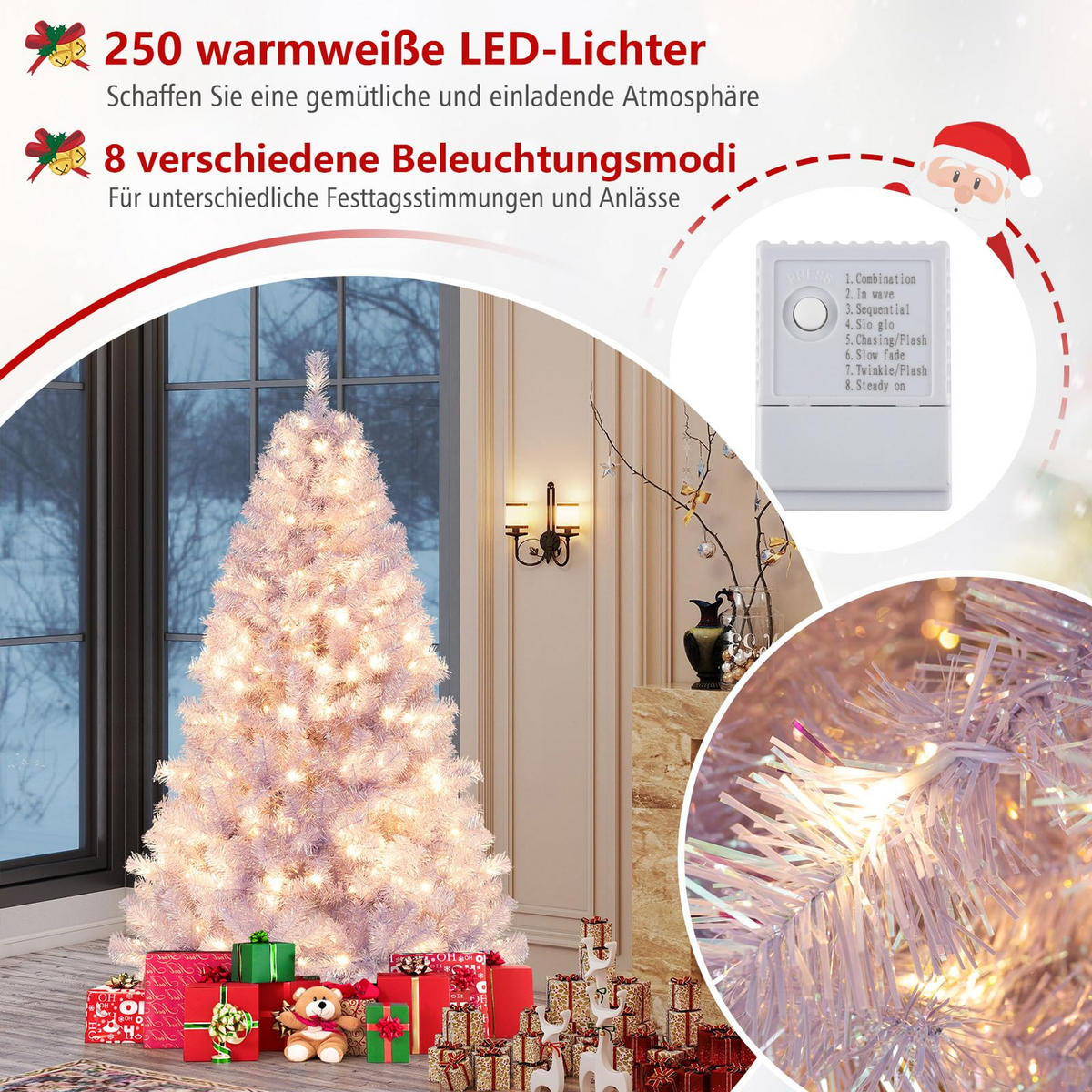 WEIHNACHTSBAUM Tannenform mit warmweißen LEDs 180 cm lavendelviolett - Lila, Metall (180cm) - COSTWAY
