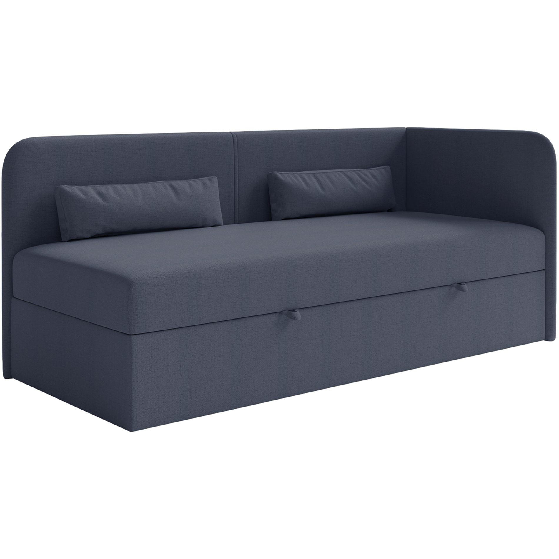 JUGENDBETT Calmmo Dunkelblau mit Chenille-Bezug, Kopfteil rechts - Dunkelblau, Textil (90/200cm) - Selsey