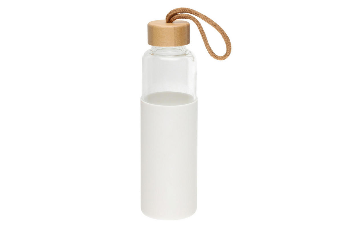WASSERFLASCHE Silikonhülle 550 ml - Weiß, Glas (5.5L)